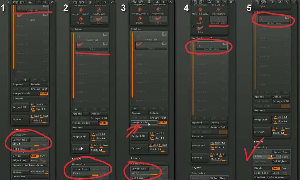 cannot merge down zbrush