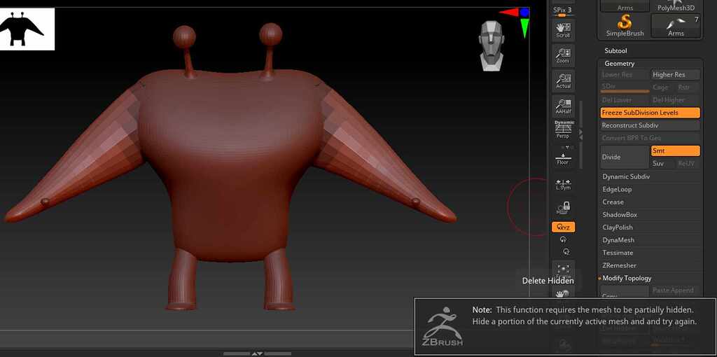 mesh to be partially hidden zbrush