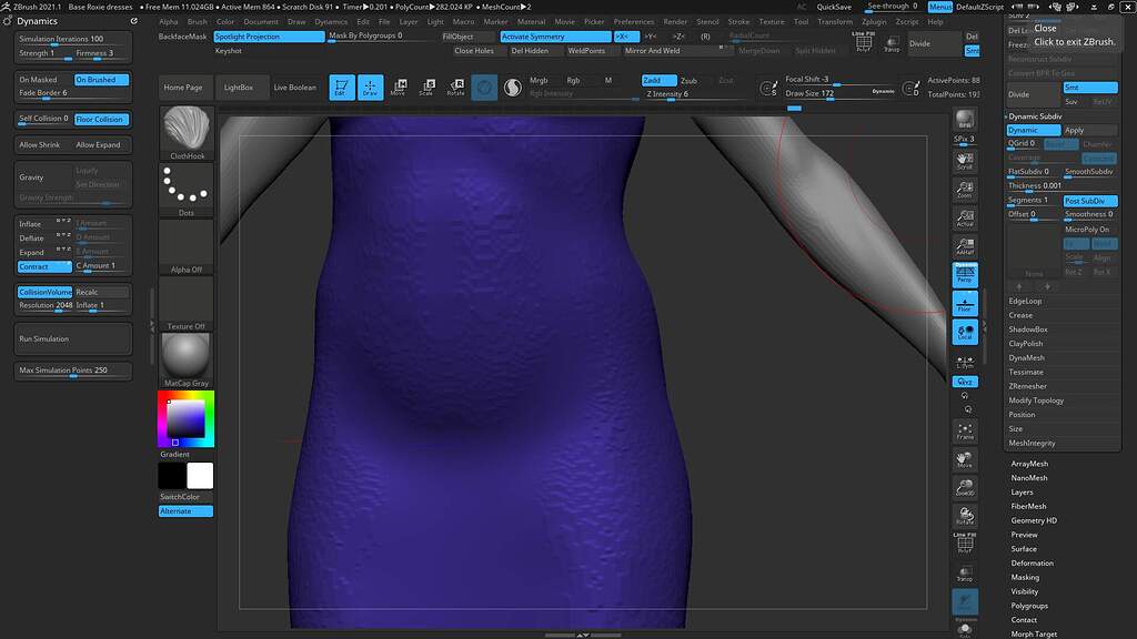 Getting a ton of "Voxel static" when running cloth simulation in Zbrush