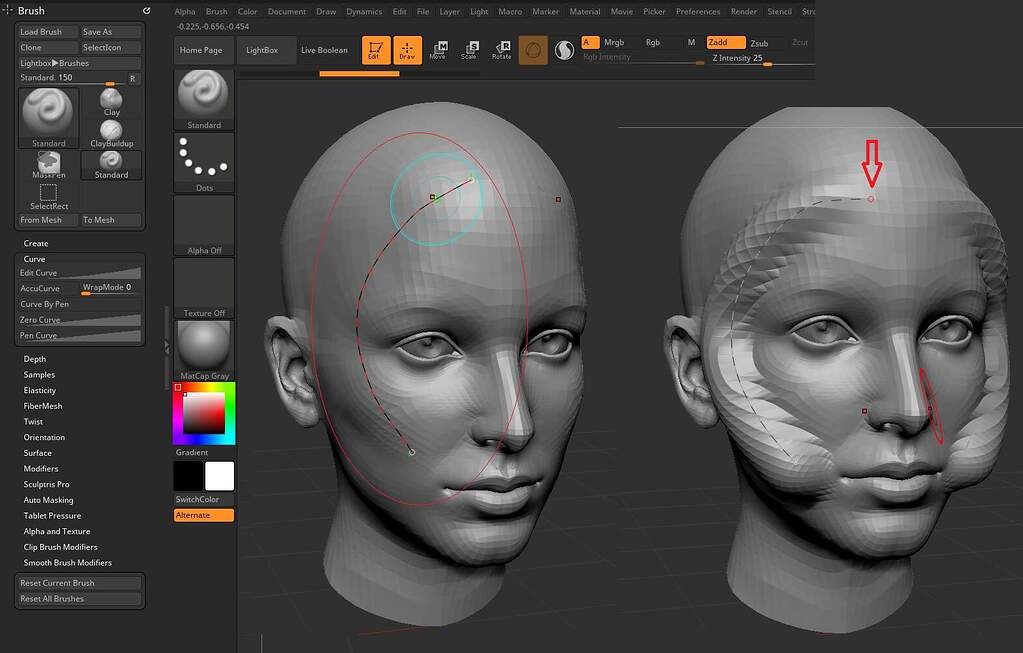 i can only use 2 curves zbrush
