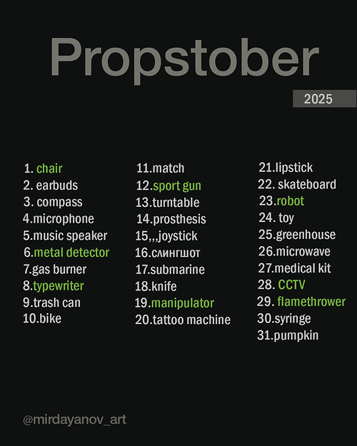 propstober list 2025 color_all weeks green