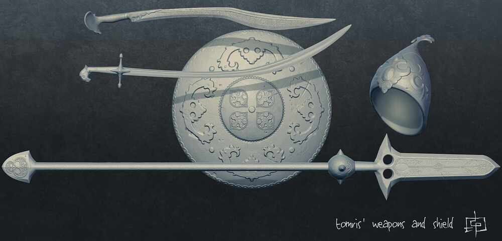 tomris' weapons and shield