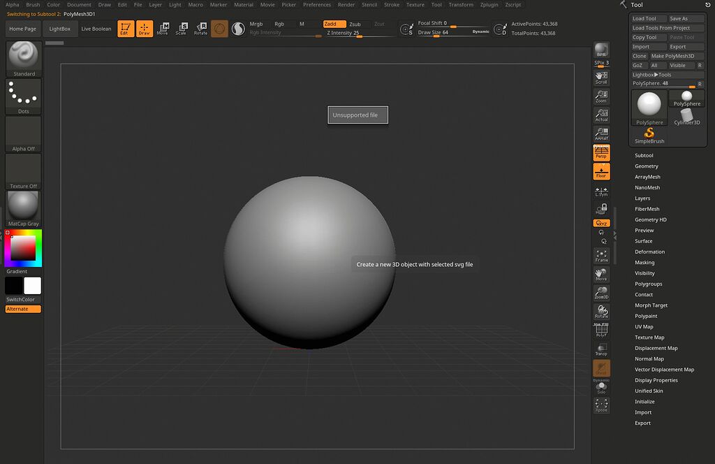 zbrush can not load svg