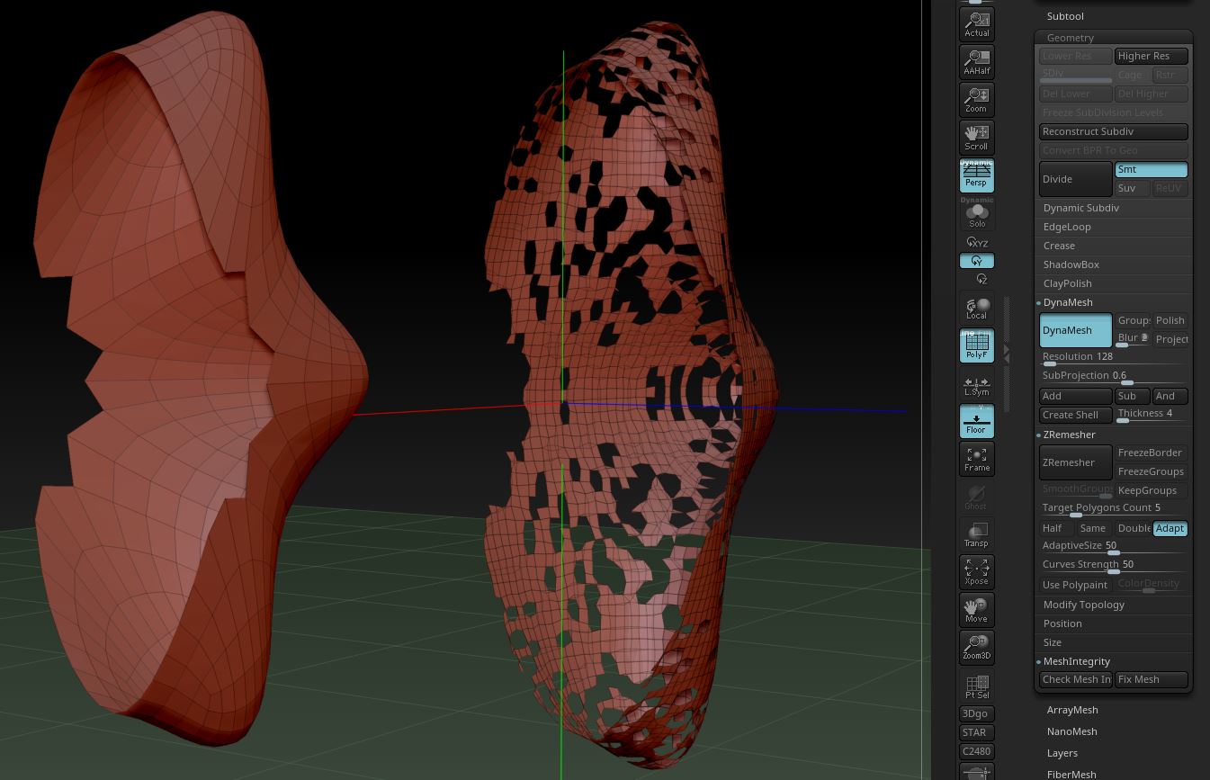 dynamic typology creating holes in mesh zbrush
