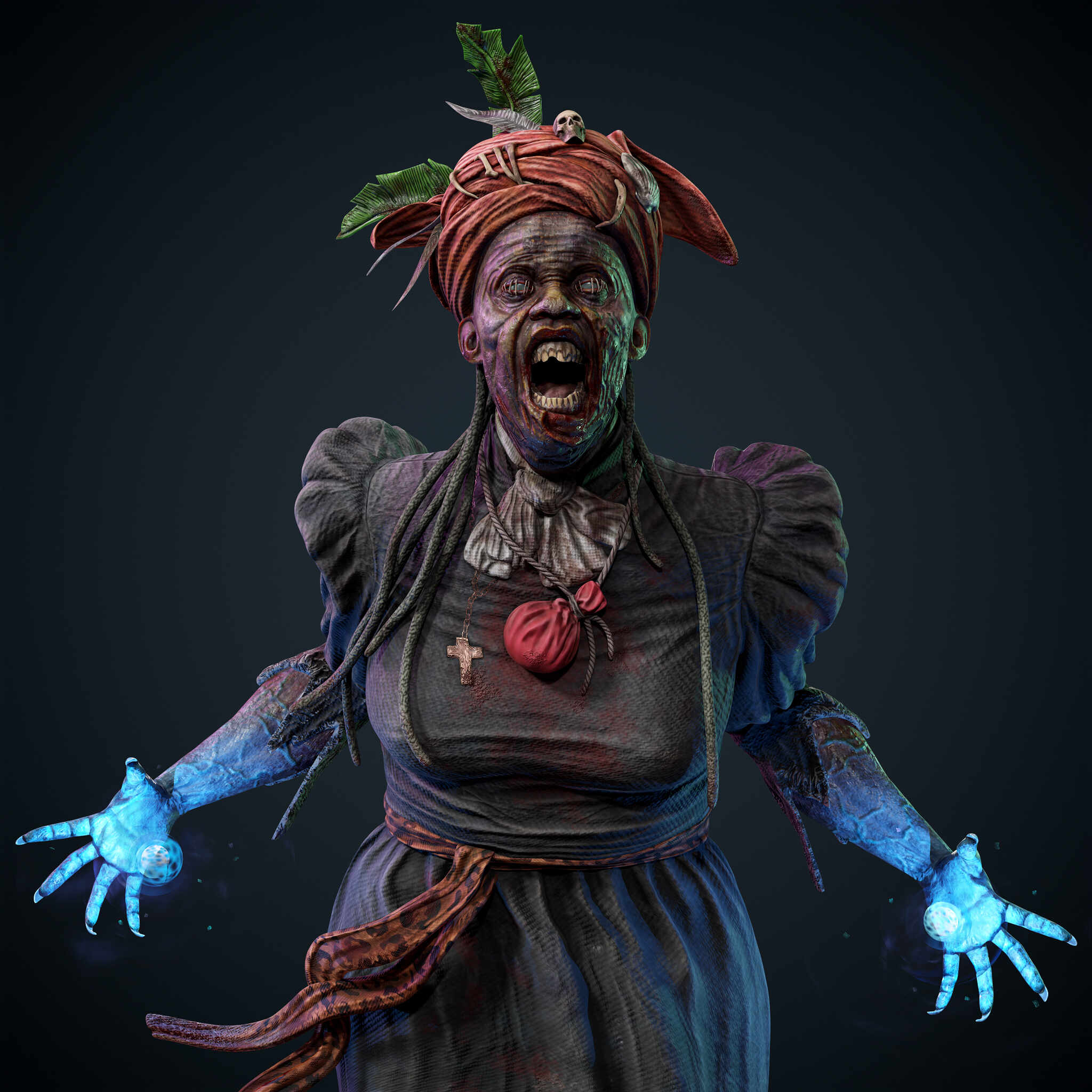 Halloween Green Witch with Broom Lights Up, Creepy Laugh
