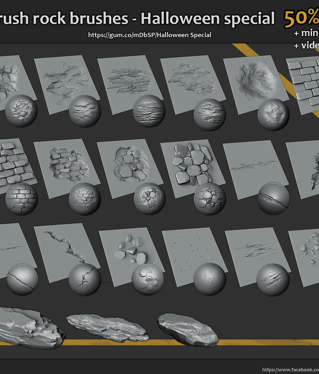 stylized rock brushes zbrush