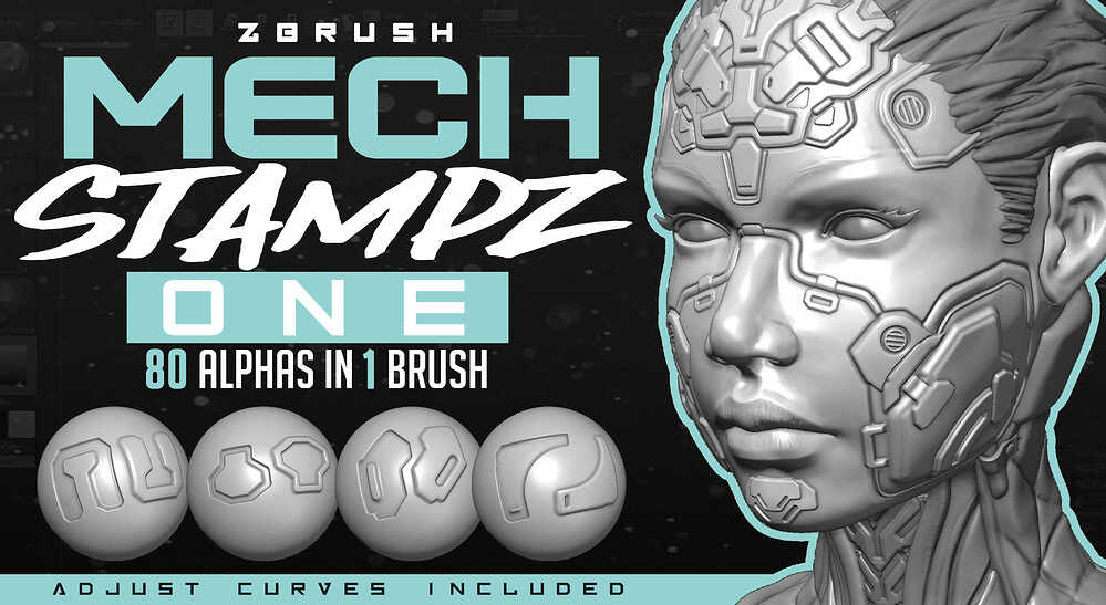 ZBrush HardSurface Mech Brushes Mech Stampz ONE A