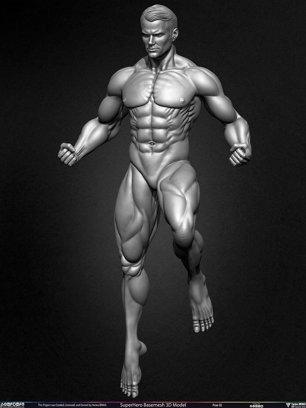 SuperHero Basemesh 3D Model Pose 03 Superman - Henry Kevill - Man of Steel-  Sculpted by Yacine BRINIS Set 035