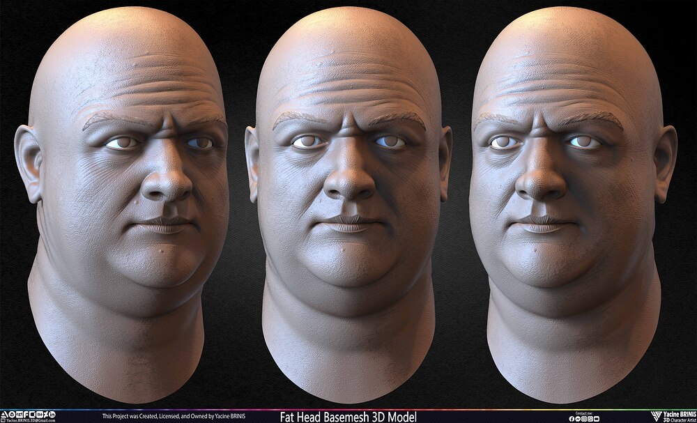 Fat Head Basemesh 3D Model Sculpted by Yacine BRINIS Set 031