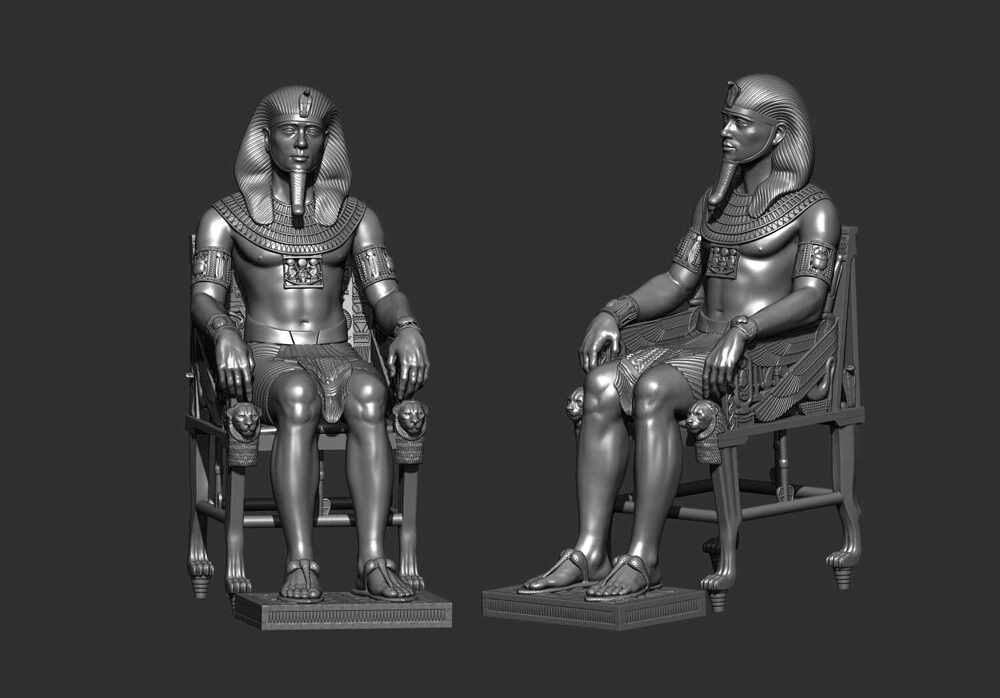 Ancient Egyptian Pharaoh on Royal Throne – High Detail STL 3D Printable Statue (8)