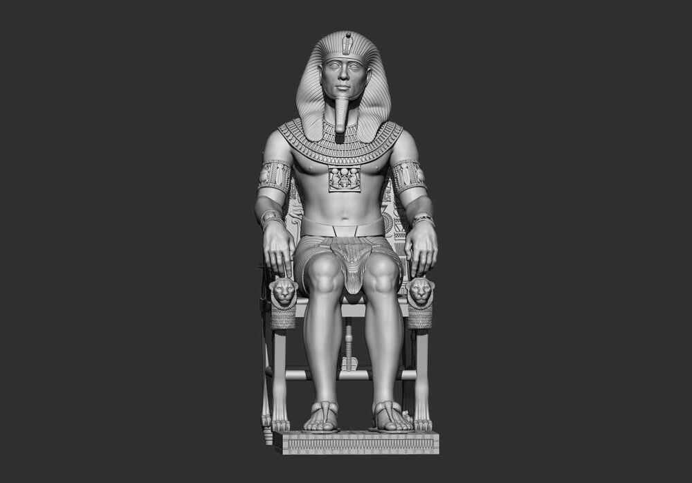Ancient Egyptian Pharaoh on Royal Throne – High Detail STL 3D Printable Statue (10)