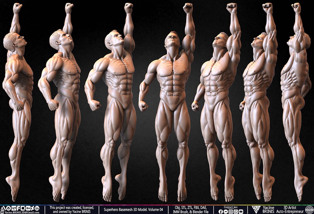SuperHero Basemesh 3D Model Pose 04 Superman - Henry Kevill - Man of Steel-  Sculpted by Yacine BRINIS Set 054