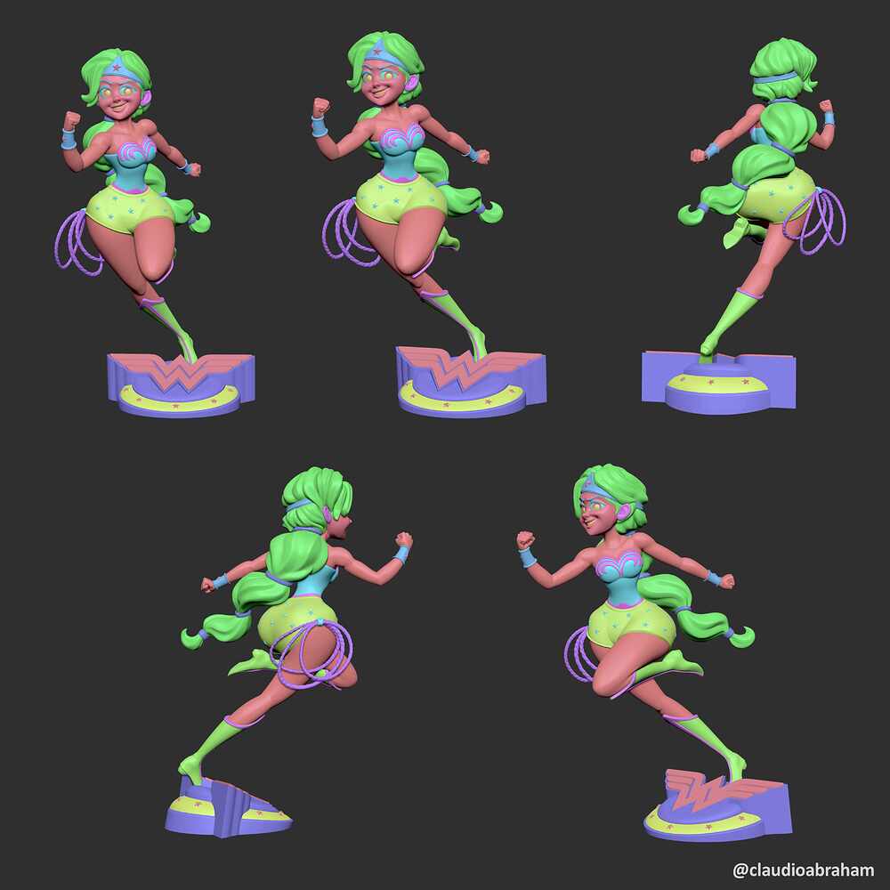 Stylized Wonder Woman - v1.rnd.06.01 - Rendering - ZBrush Raw Screenshots - Model Sheet 1 - Polygroups - signed