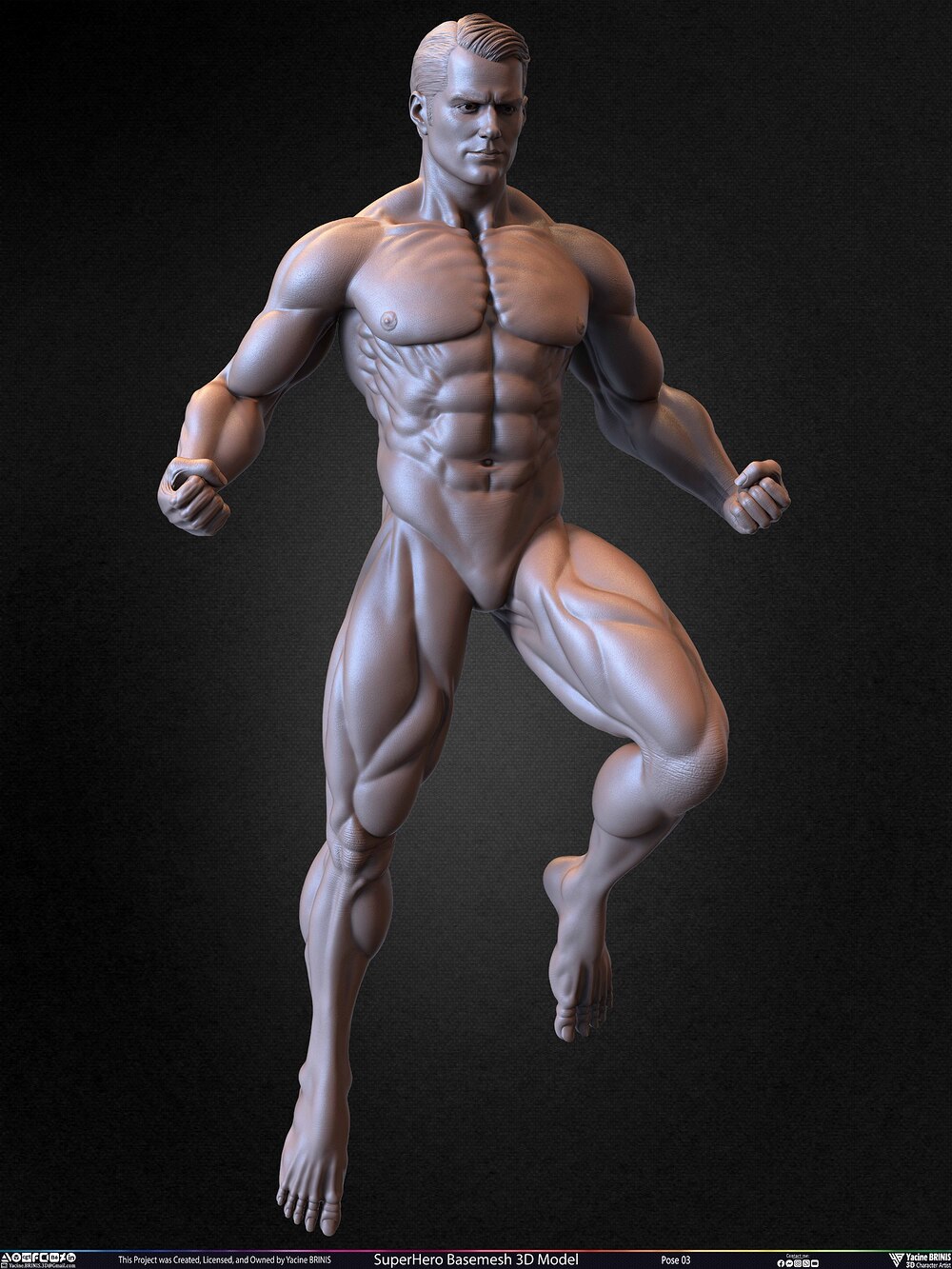SuperHero Basemesh 3D Model Pose 03 Superman - Henry Kevill - Man of Steel-  Sculpted by Yacine BRINIS Set 007