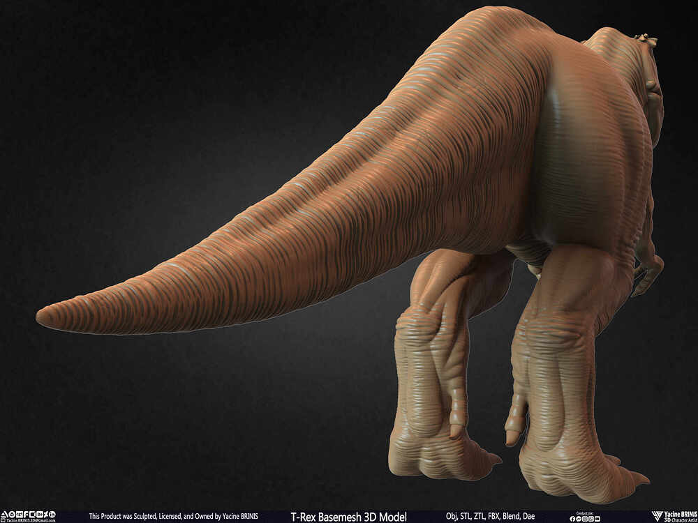 T-Rex Basemesh 3D Model (Tyrannosaurus Rex) Sculpted By Yacine BRINIS Set 009