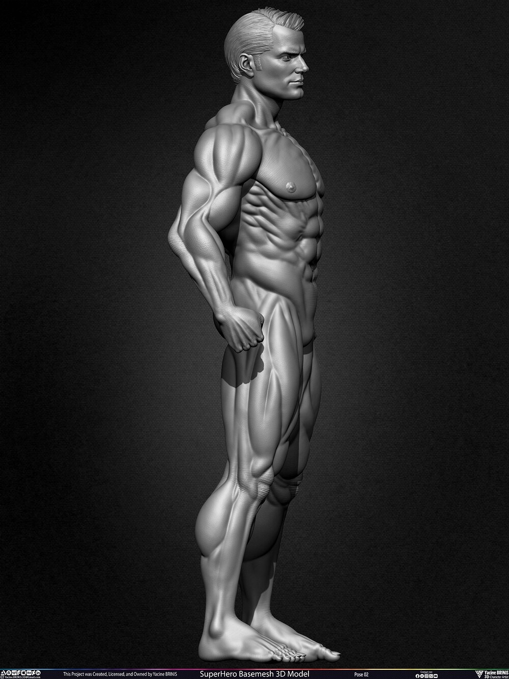 Super-Hero Basemesh 3D Model - Henry Cavill- Man of Steel - Superman - Pose 02 Sculpted by Yacine BRINIS Set 007