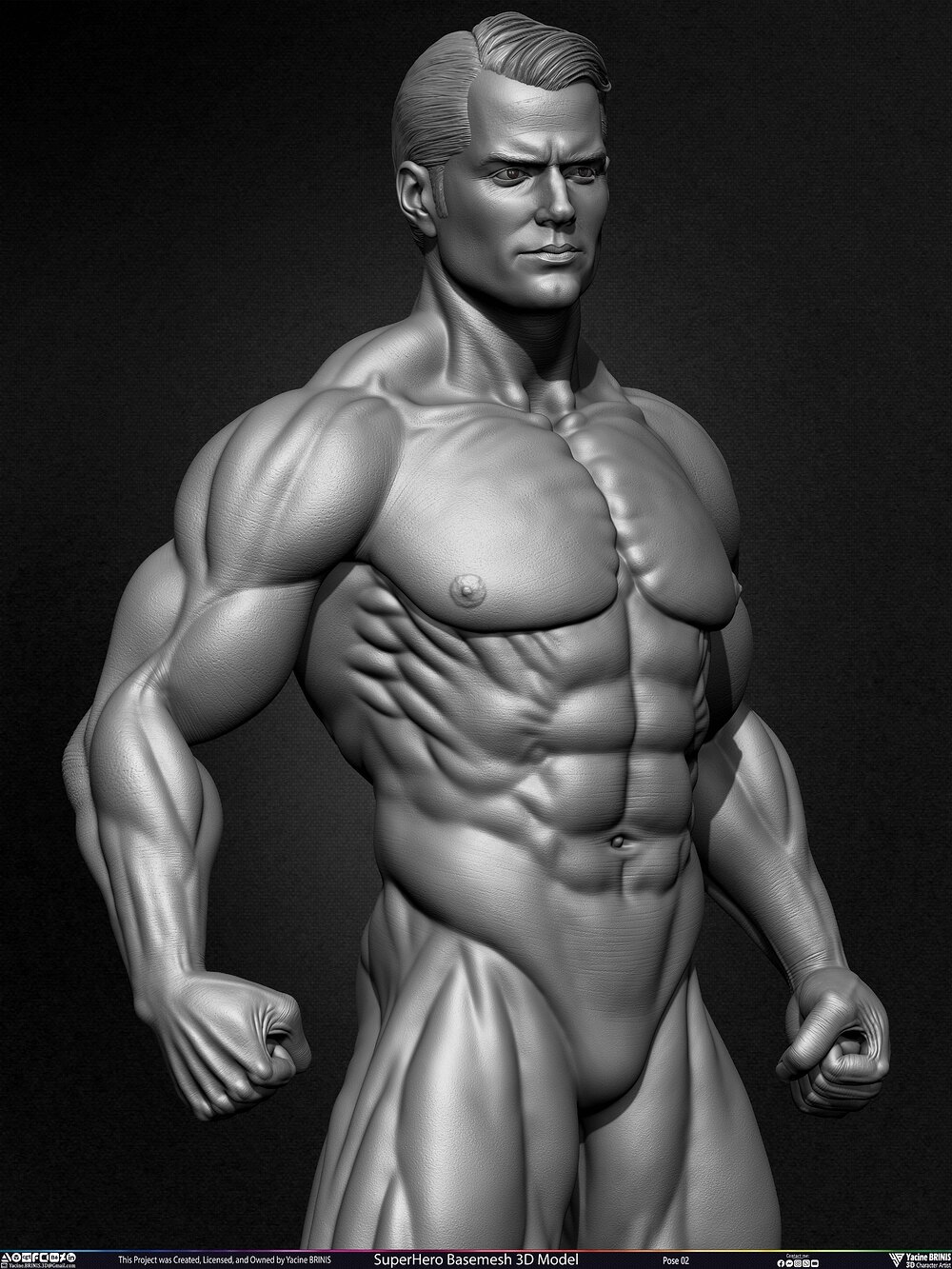 Super-Hero Basemesh 3D Model - Henry Cavill- Man of Steel - Superman - Pose 02 Sculpted by Yacine BRINIS Set 024