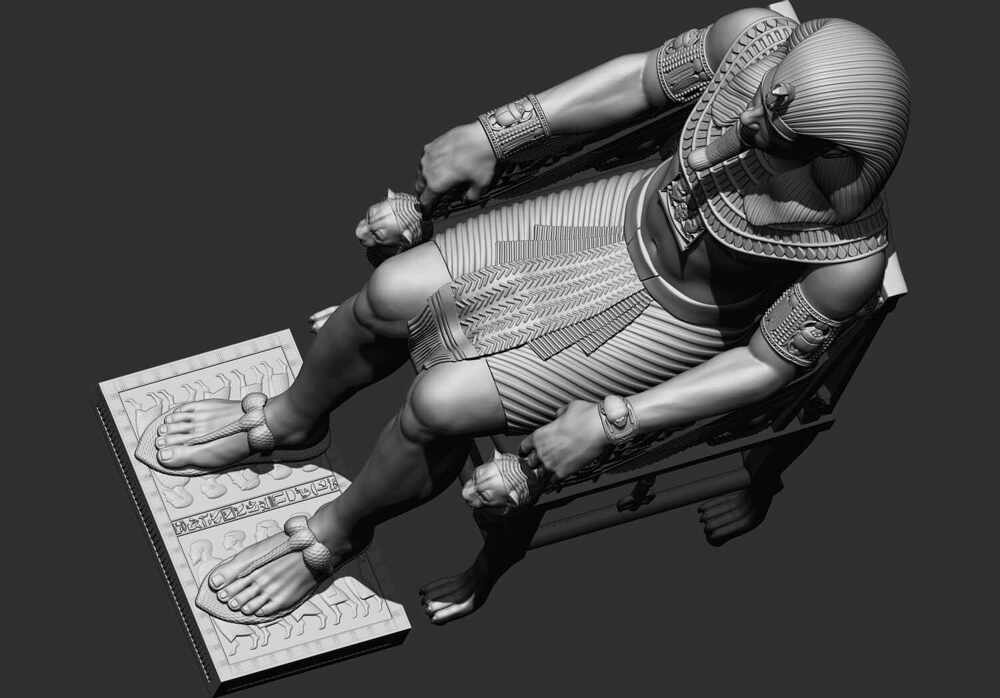 Ancient Egyptian Pharaoh on Royal Throne – High Detail STL 3D Printable Statue (11)