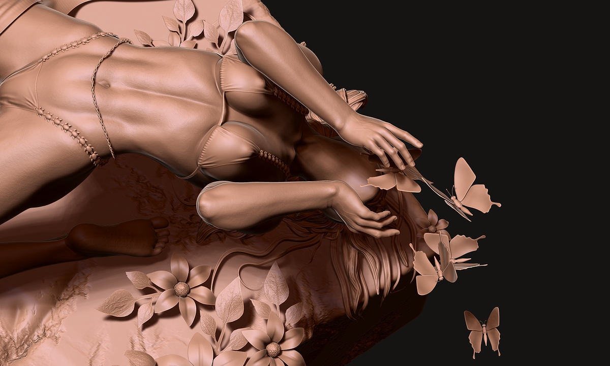 ZBrush Lady butterfly statue in Zbrush-7