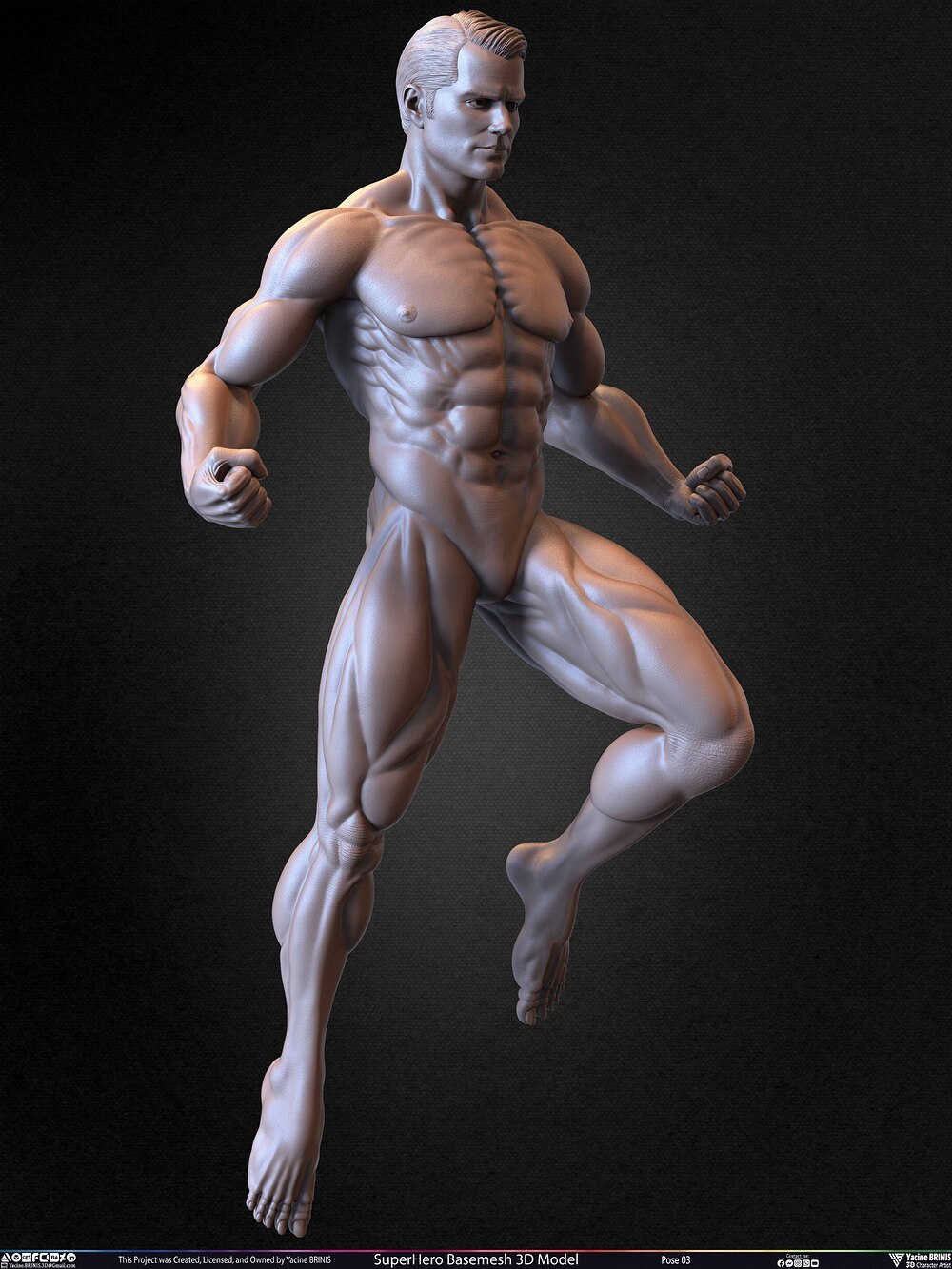 SuperHero Basemesh 3D Model Pose 03 Superman - Henry Kevill - Man of Steel-  Sculpted by Yacine BRINIS Set 009