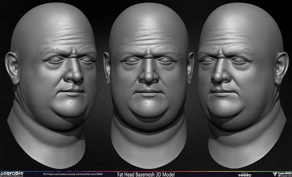 Fat Head Basemesh 3D Model Sculpted by Yacine BRINIS Set 024