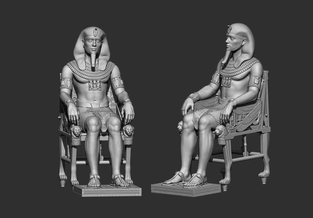 Ancient Egyptian Pharaoh on Royal Throne – High Detail STL 3D Printable Statue (6)