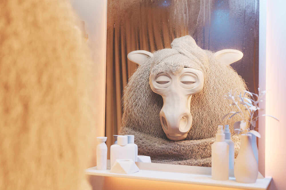 Pissed Sheep in the shower_Clay