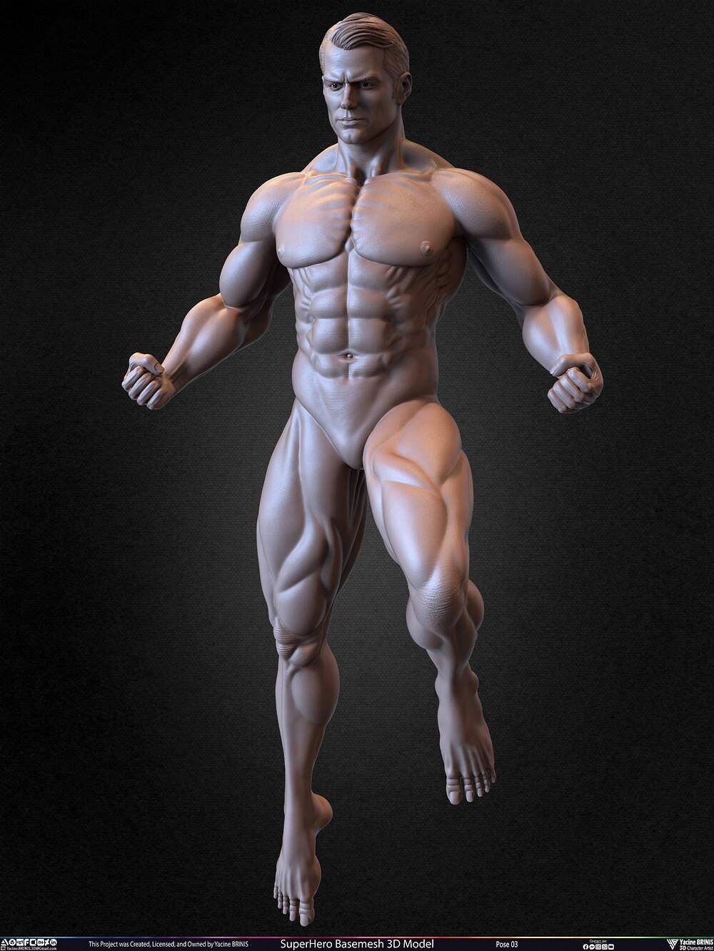 SuperHero Basemesh 3D Model Pose 03 Superman - Henry Kevill - Man of Steel-  Sculpted by Yacine BRINIS Set 026