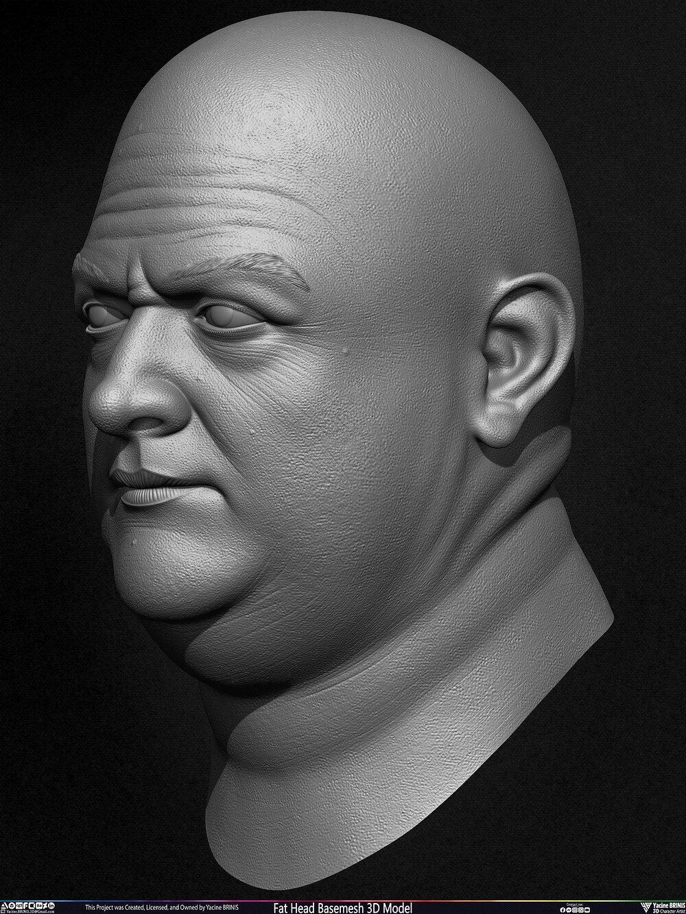 Fat Head Basemesh 3D Model Sculpted by Yacine BRINIS Set 003
