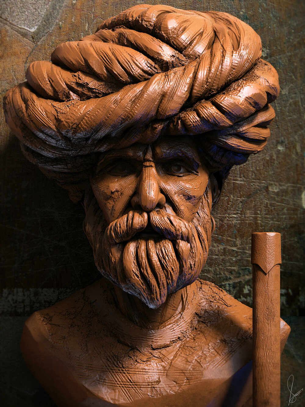 Indian_Village_man_Digital_Sculpture_by_SurajitSen_Jul2025