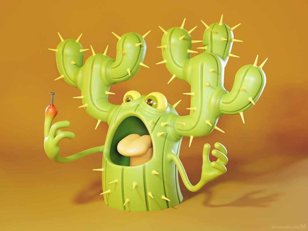 metin-seven_stylized-3d-illustrator-cute-cartoon-character_cactus-nail-accident