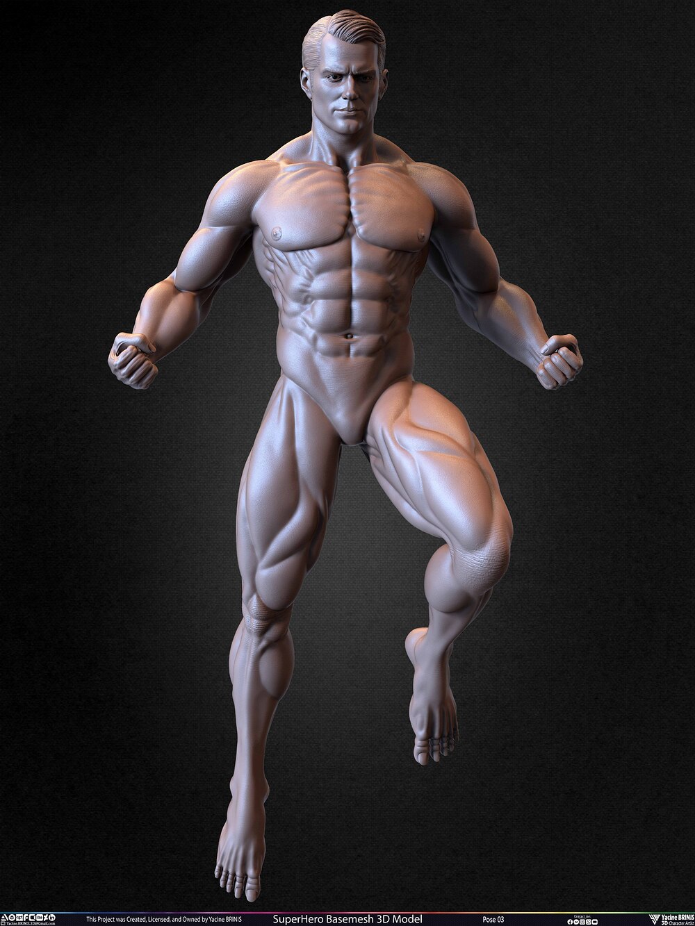 SuperHero Basemesh 3D Model Pose 03 Superman - Henry Kevill - Man of Steel-  Sculpted by Yacine BRINIS Set 006