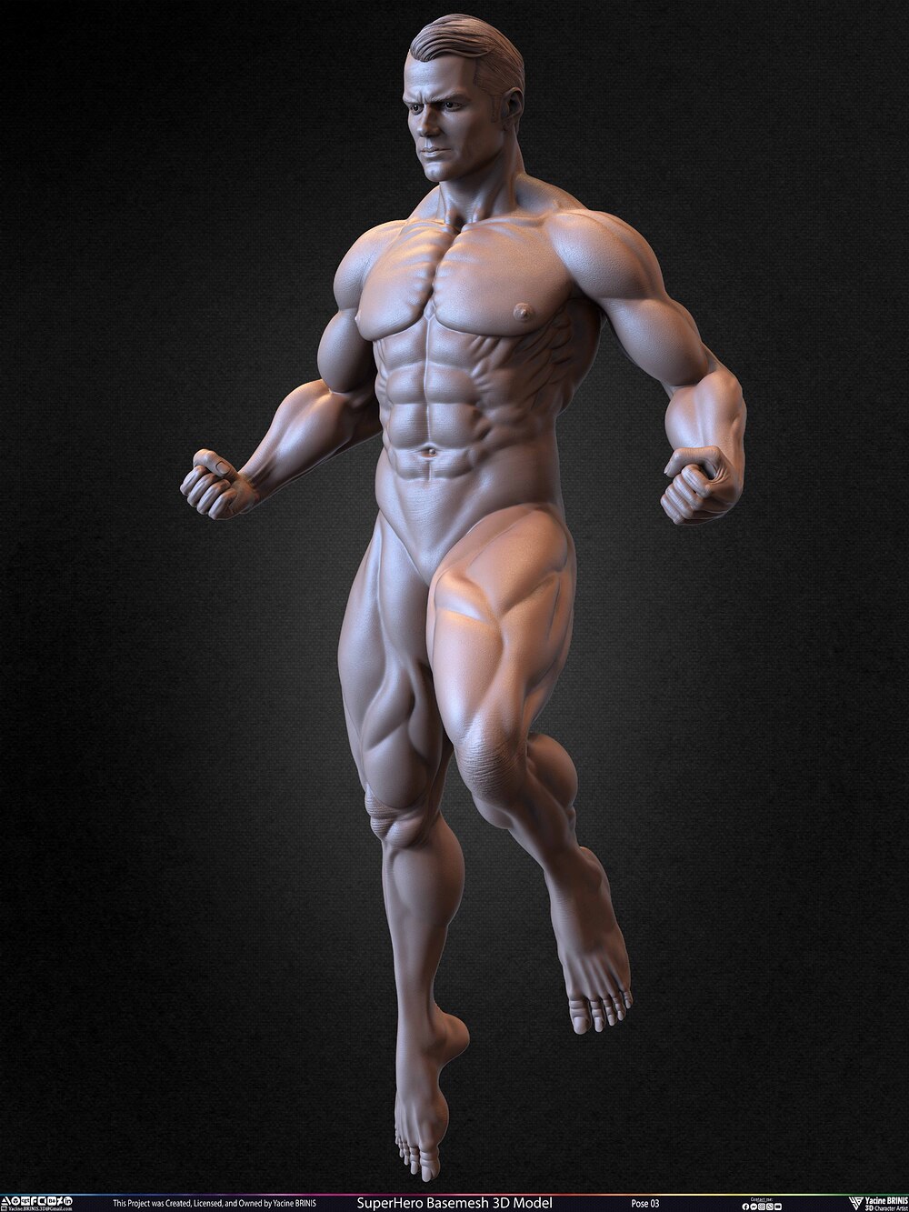 SuperHero Basemesh 3D Model Pose 03 Superman - Henry Kevill - Man of Steel-  Sculpted by Yacine BRINIS Set 025