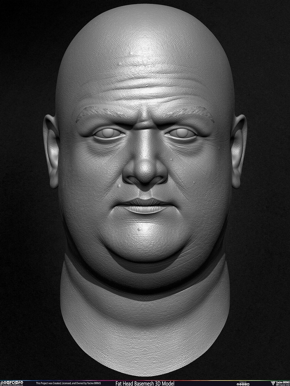 Fat Head Basemesh 3D Model Sculpted by Yacine BRINIS Set 001