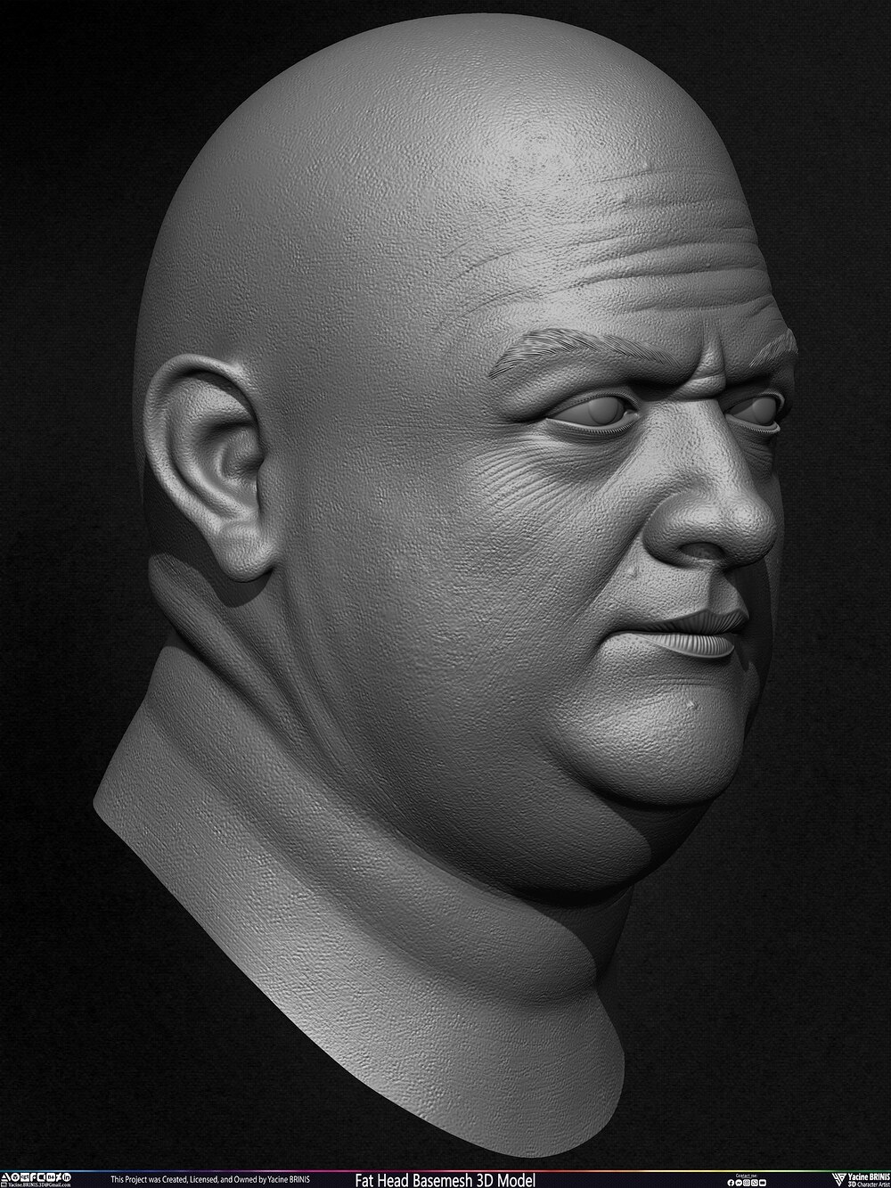 Fat Head Basemesh 3D Model Sculpted by Yacine BRINIS Set 015