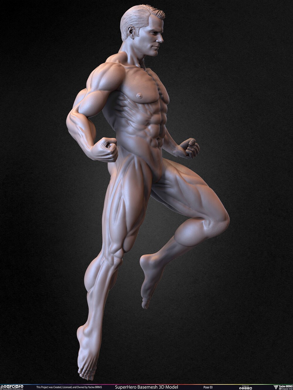 SuperHero Basemesh 3D Model Pose 03 Superman - Henry Kevill - Man of Steel-  Sculpted by Yacine BRINIS Set 012