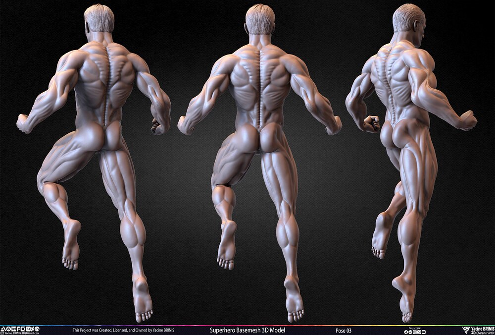 SuperHero Basemesh 3D Model Pose 03 Superman - Henry Kevill - Man of Steel-  Sculpted by Yacine BRINIS Set 002