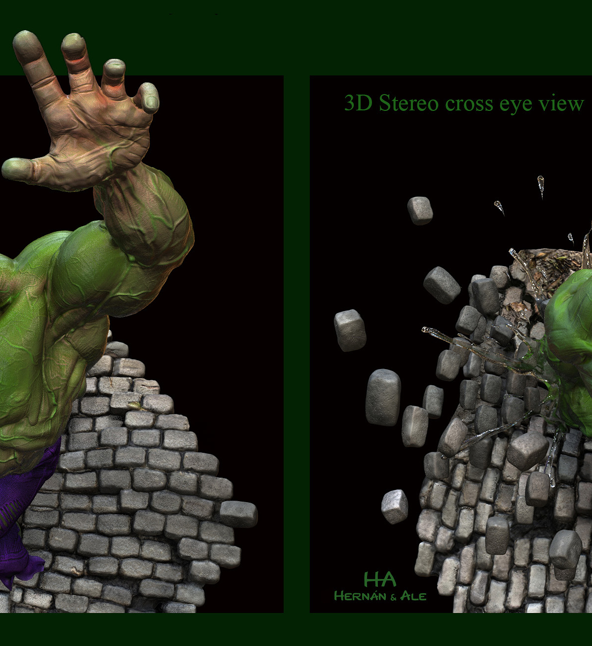 Hulk Transformation  by  Hernan & Alejandra  Stereo 3D   Cross eye.jpg