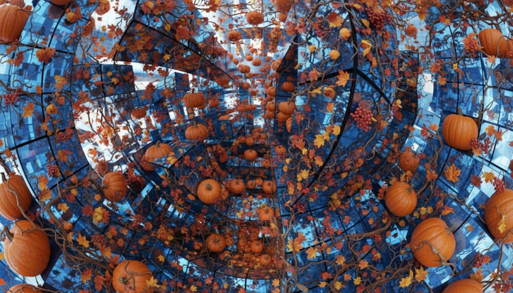 Add autumn vegetation and many pumpkins without change the structure