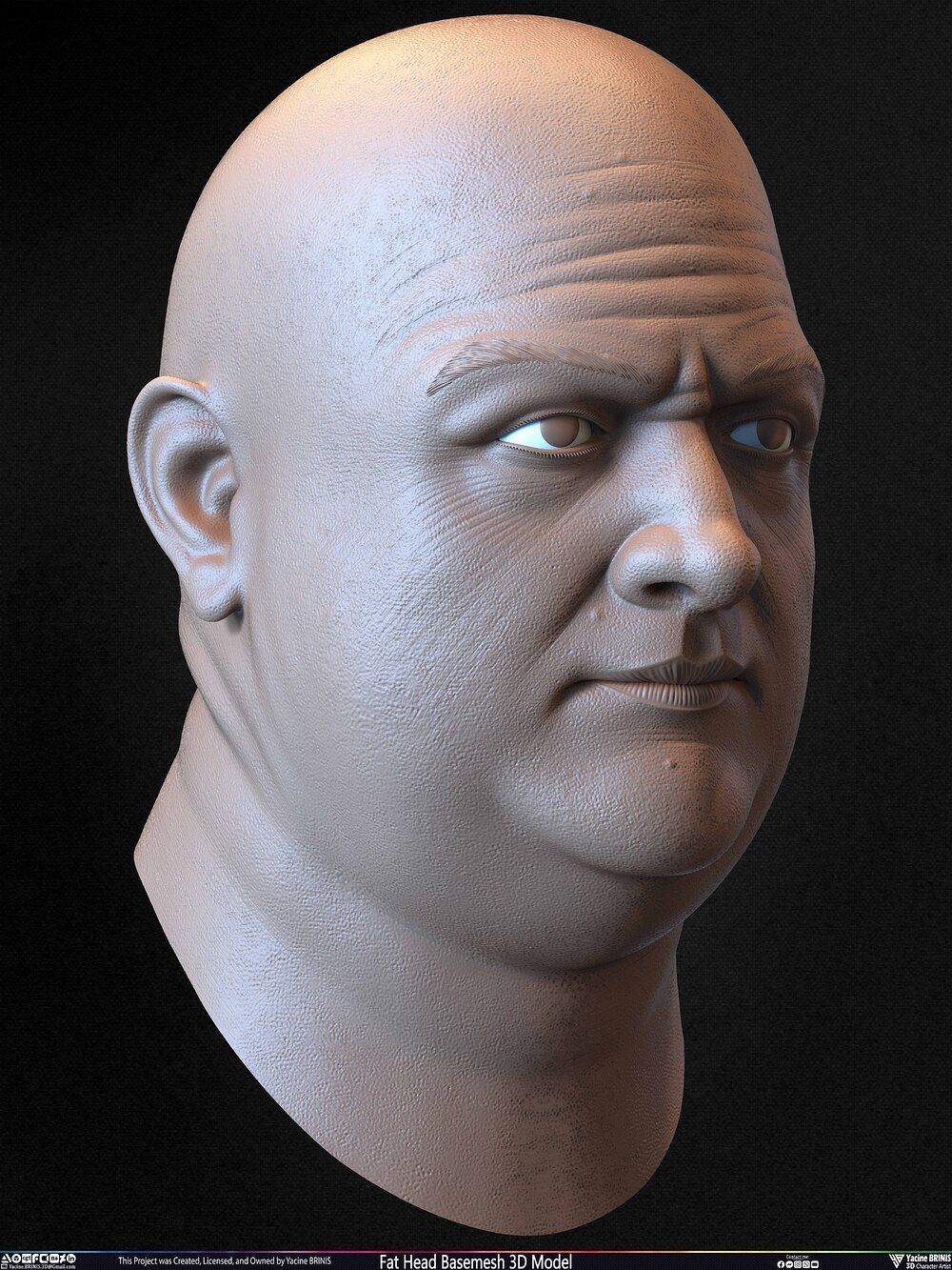 Fat Head Basemesh 3D Model Sculpted by Yacine BRINIS Set 030