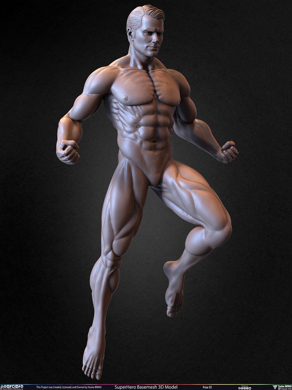 SuperHero Basemesh 3D Model Pose 03 Superman - Henry Kevill - Man of Steel-  Sculpted by Yacine BRINIS Set 008