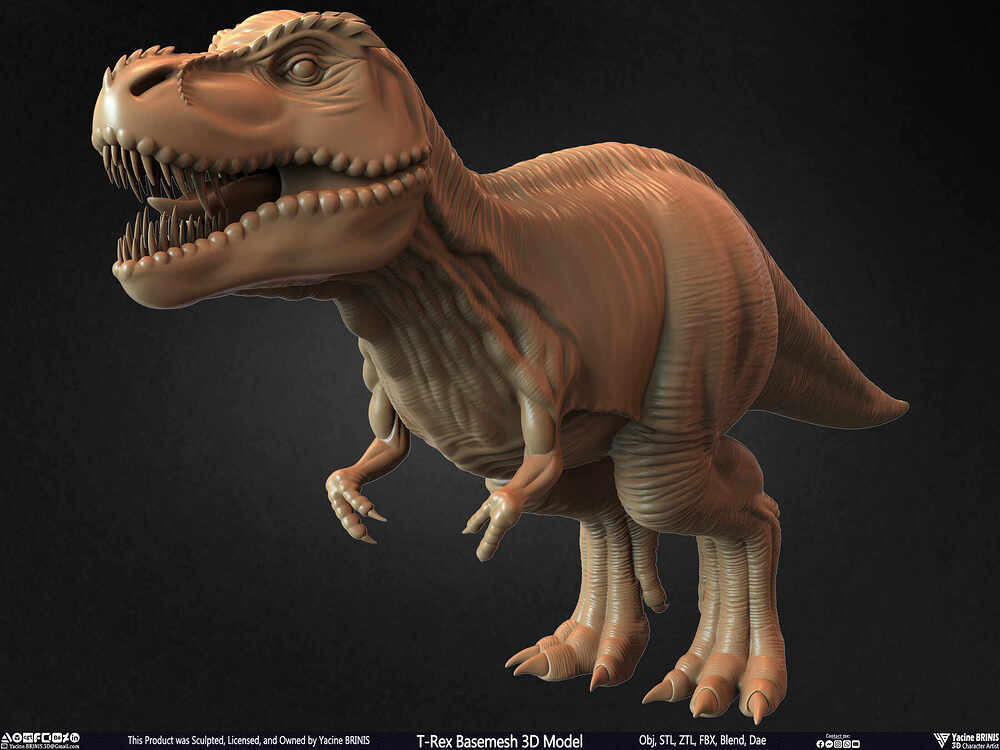 T-Rex Basemesh 3D Model (Tyrannosaurus Rex) Sculpted By Yacine BRINIS Set 018