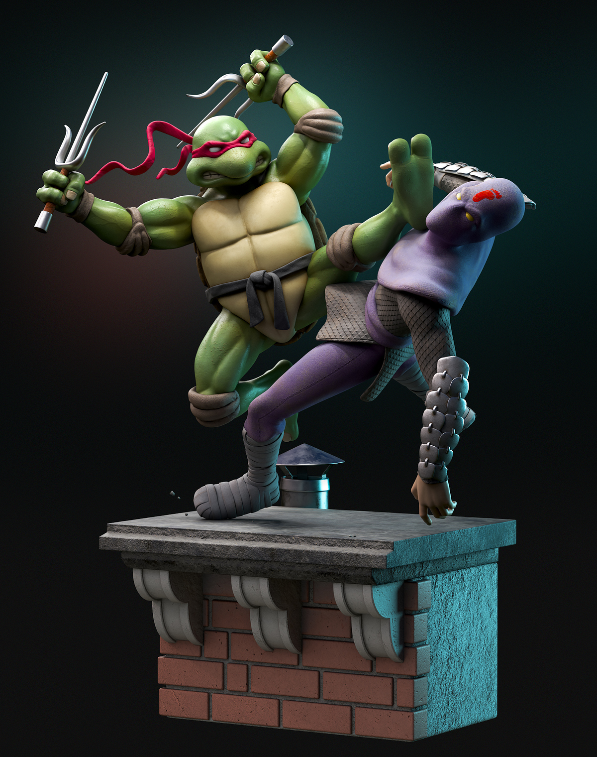 Teenage Mutant Ninja Turtles - Raphael Hits Foot Clan Soldier-