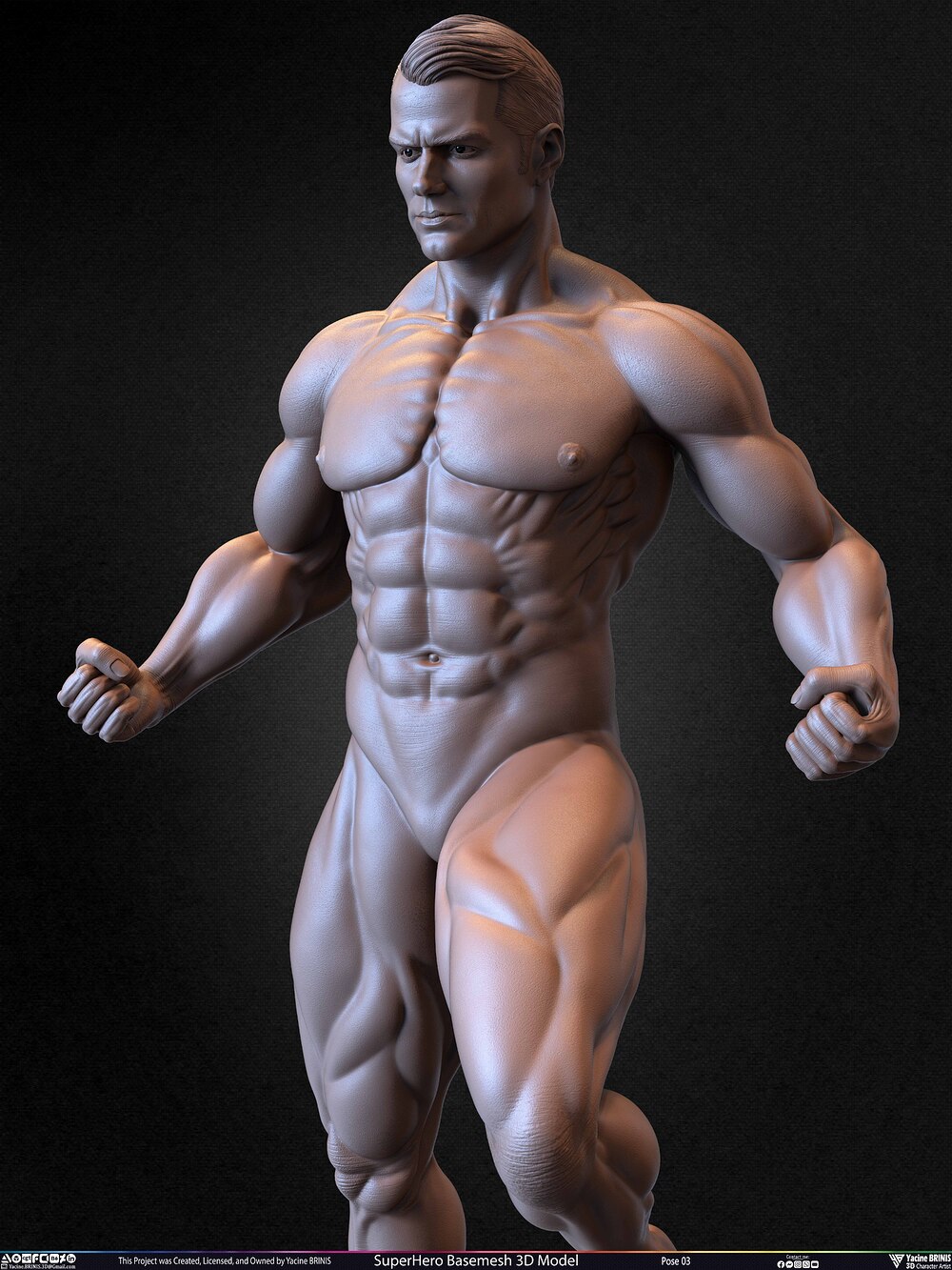 SuperHero Basemesh 3D Model Pose 03 Superman - Henry Kevill - Man of Steel-  Sculpted by Yacine BRINIS Set 028