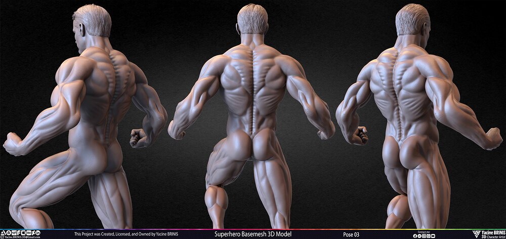 SuperHero Basemesh 3D Model Pose 03 Superman - Henry Kevill - Man of Steel-  Sculpted by Yacine BRINIS Set 004
