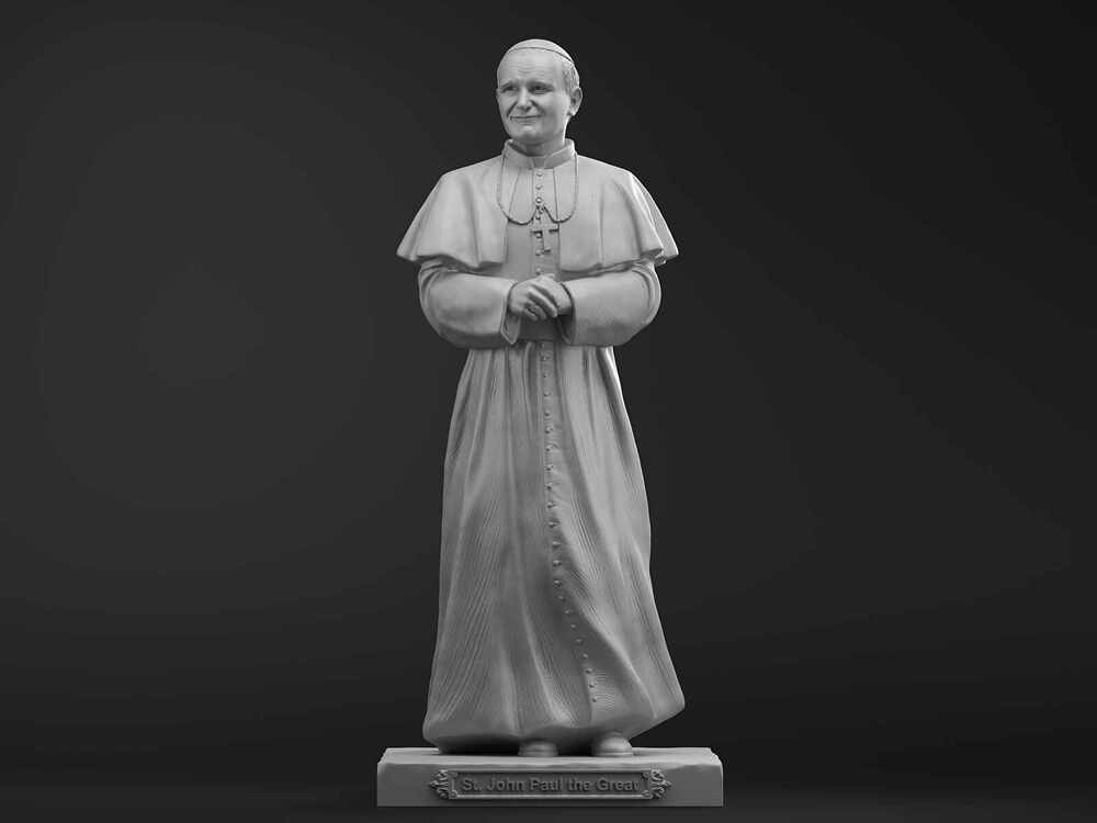 St John Paul II - Sculpture 3D Render - Front