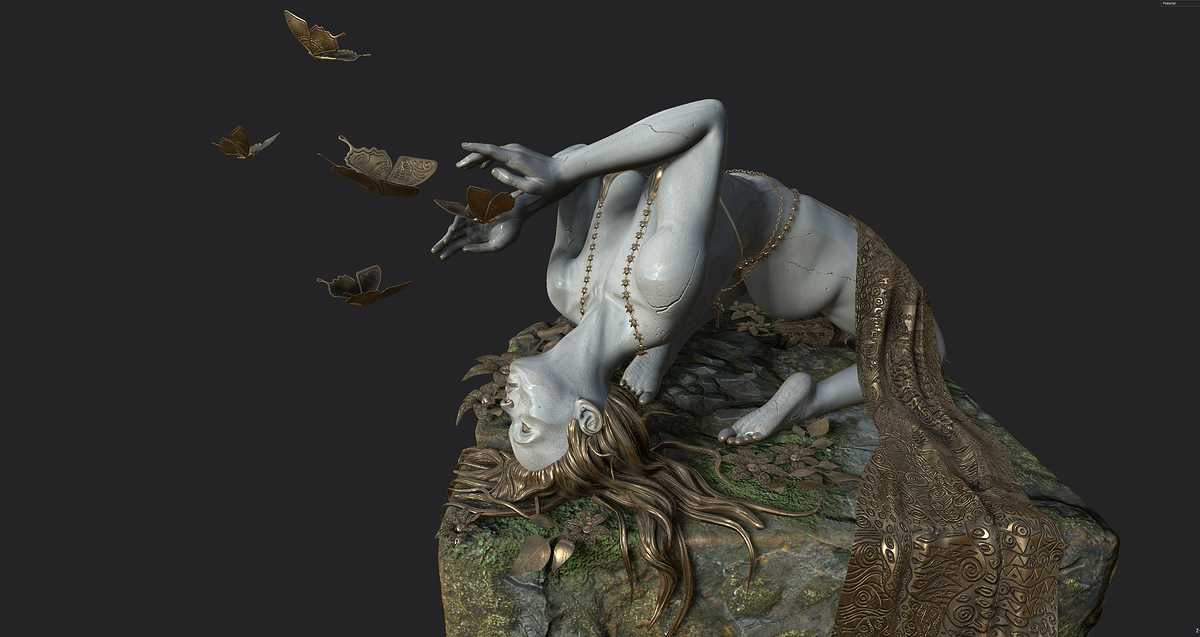 Lady butterfly statue in Zbrush -r5