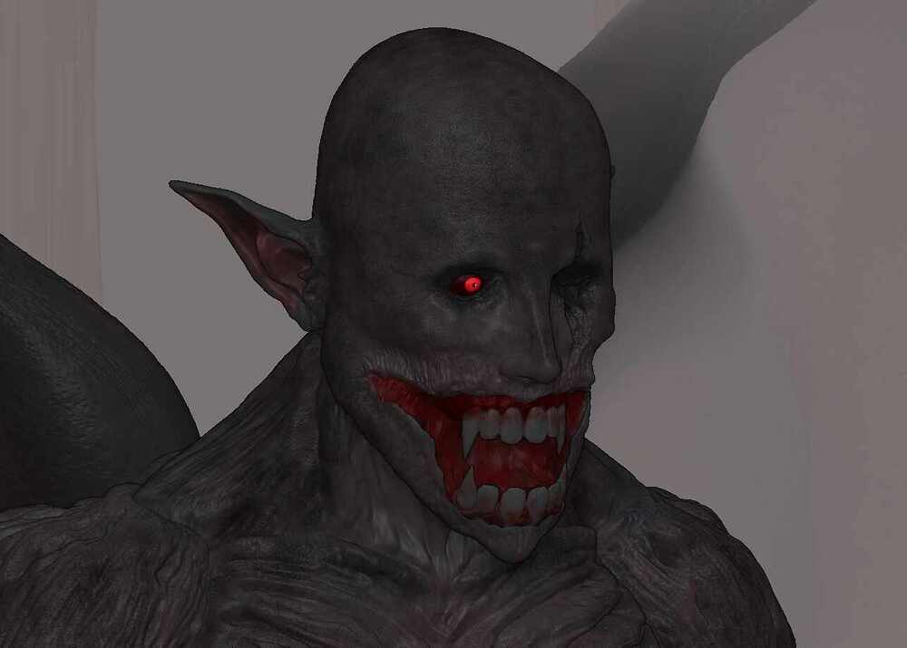 Vampire closeup in fog sided