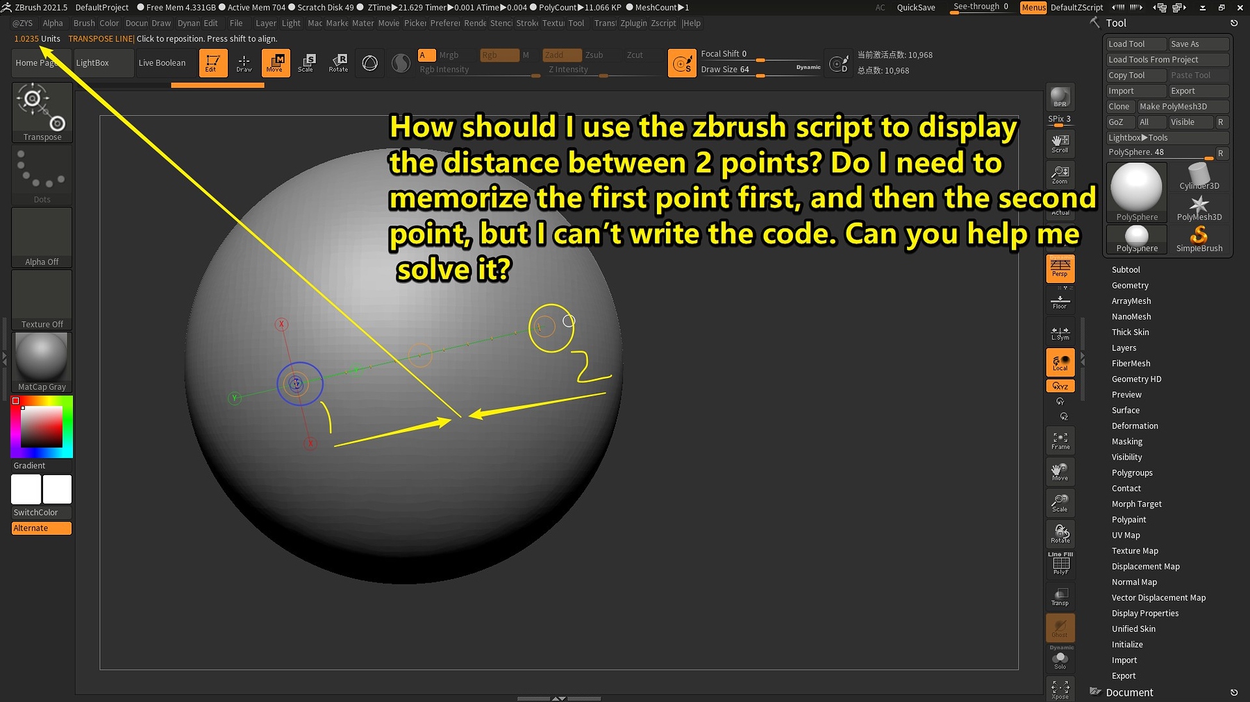 points visible count zbrush