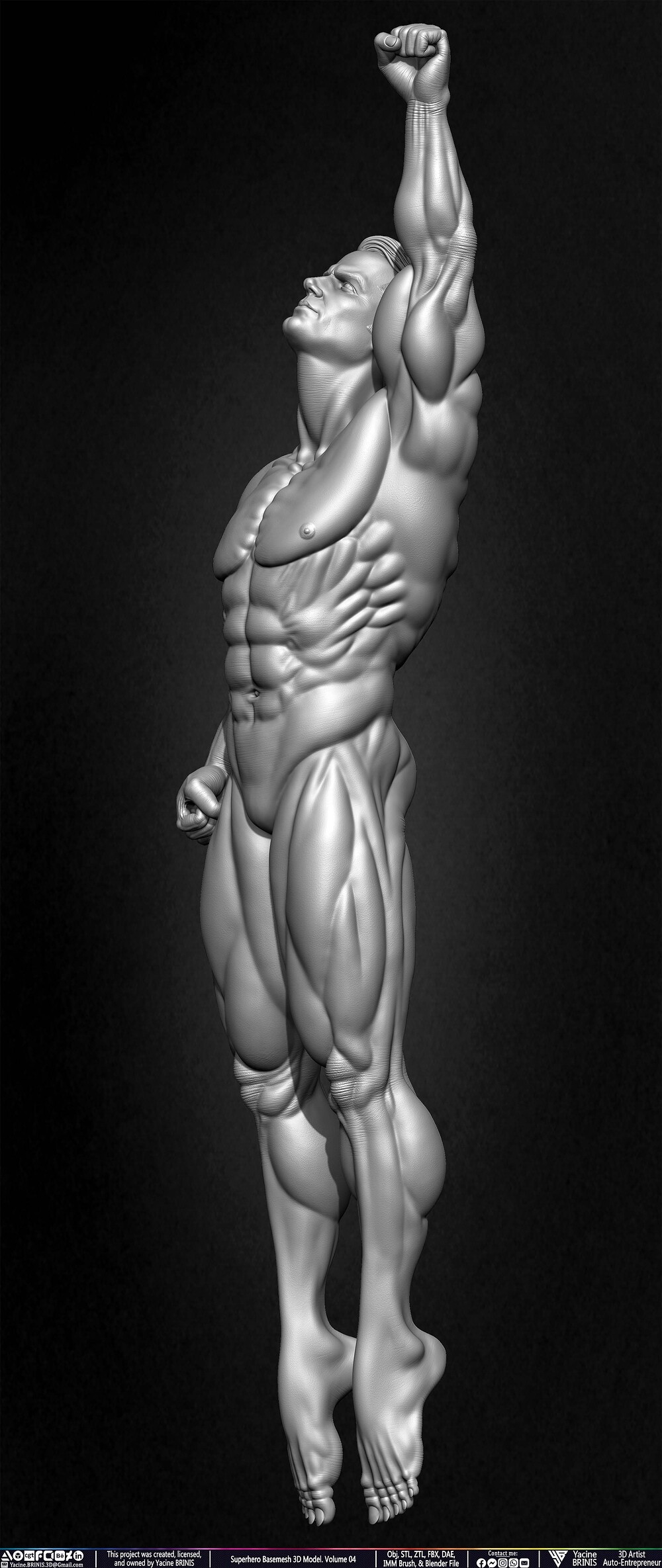 SuperHero Basemesh 3D Model Pose 04 Superman - Henry Kevill - Man of Steel-  Sculpted by Yacine BRINIS Set 004
